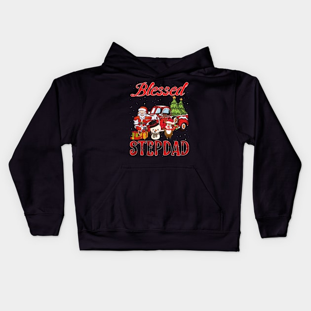 Blessed Stepdad Red Plaid Christmas Kids Hoodie by intelus